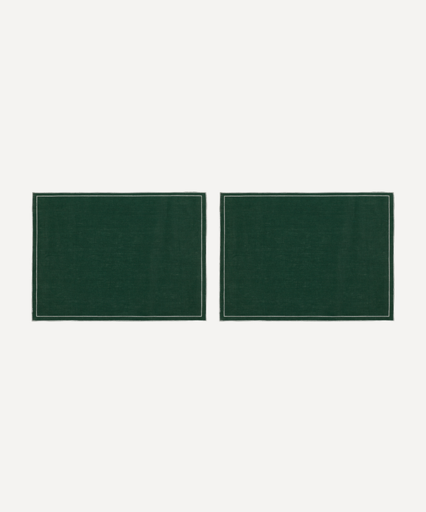 Pair of Rectangular Waxed Linen Placemats, Forest Green