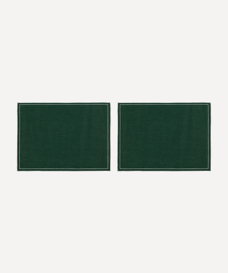 Pair of Rectangular Waxed Linen Placemats, Forest Green