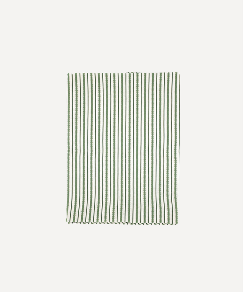 Victoria Striped Linen Tablecloth, Fir Green