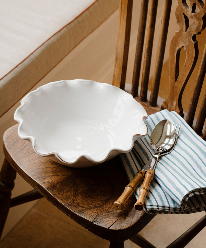 Ruffle Ceramic Bowl, White