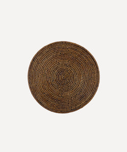 Rebecca Udall Round Rattan Placemat, Brown, Ivory Background