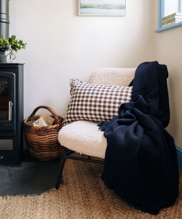 Basketweave Alpaca Throw, Navy