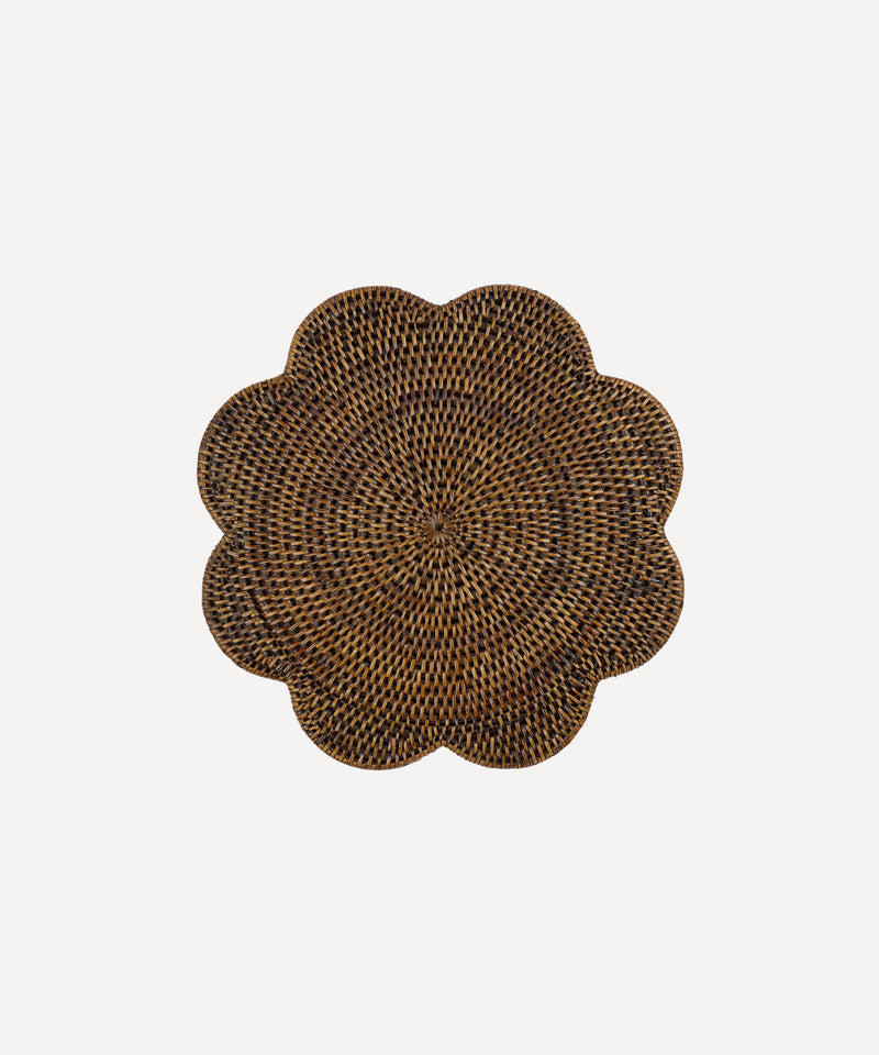 Rebecca Udall, Scalloped Rattan Placemat, Brown, Ivory Background