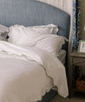 Alexandra Wavy Scalloped Bed Linen, Sage Green, Bedroom Lifestyle