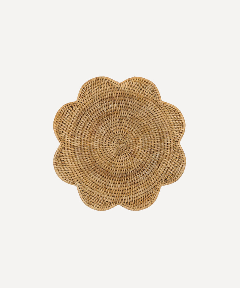 Rebecca Udall Scalloped Rattan Placemat, Natural, Ivory Background