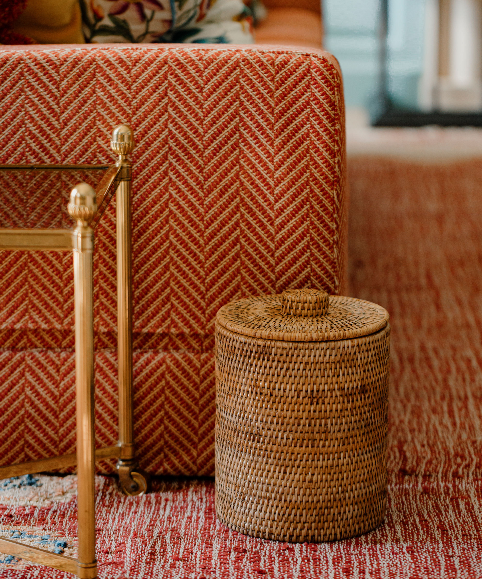 Rebecca Udall Rattan Wicker Woven Bathroom Bin with Lid, Natural Brown Colour