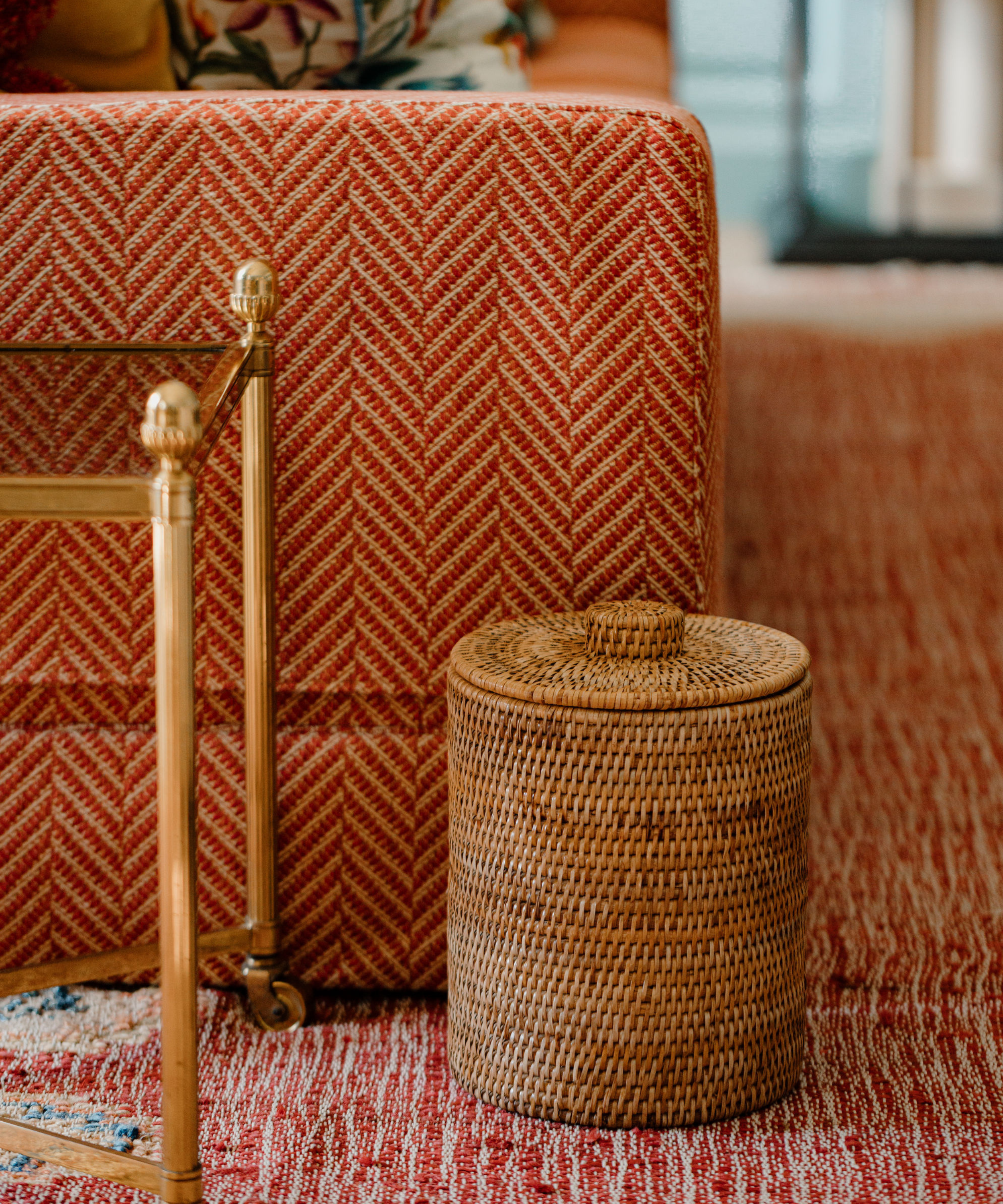 Rebecca Udall Rattan Wicker Woven Bathroom Bin with Lid, Natural Brown Colour