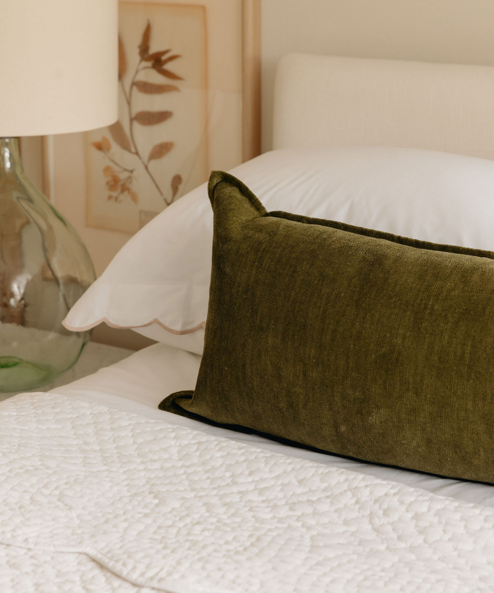 Rebecca Udall, Verity Linen Velvet Lumbar Rectangular Cushion, Moss Green