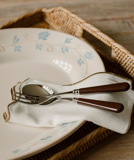 Rebecca Udall Scalloped Wavy Linen Napkin, Taupe with the Elouise Crockery