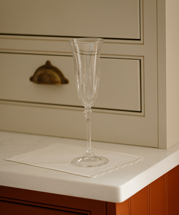 Rebecca Udall White Wavy Scalloped Linen Cocktail Napkin with the Daphne Flute
