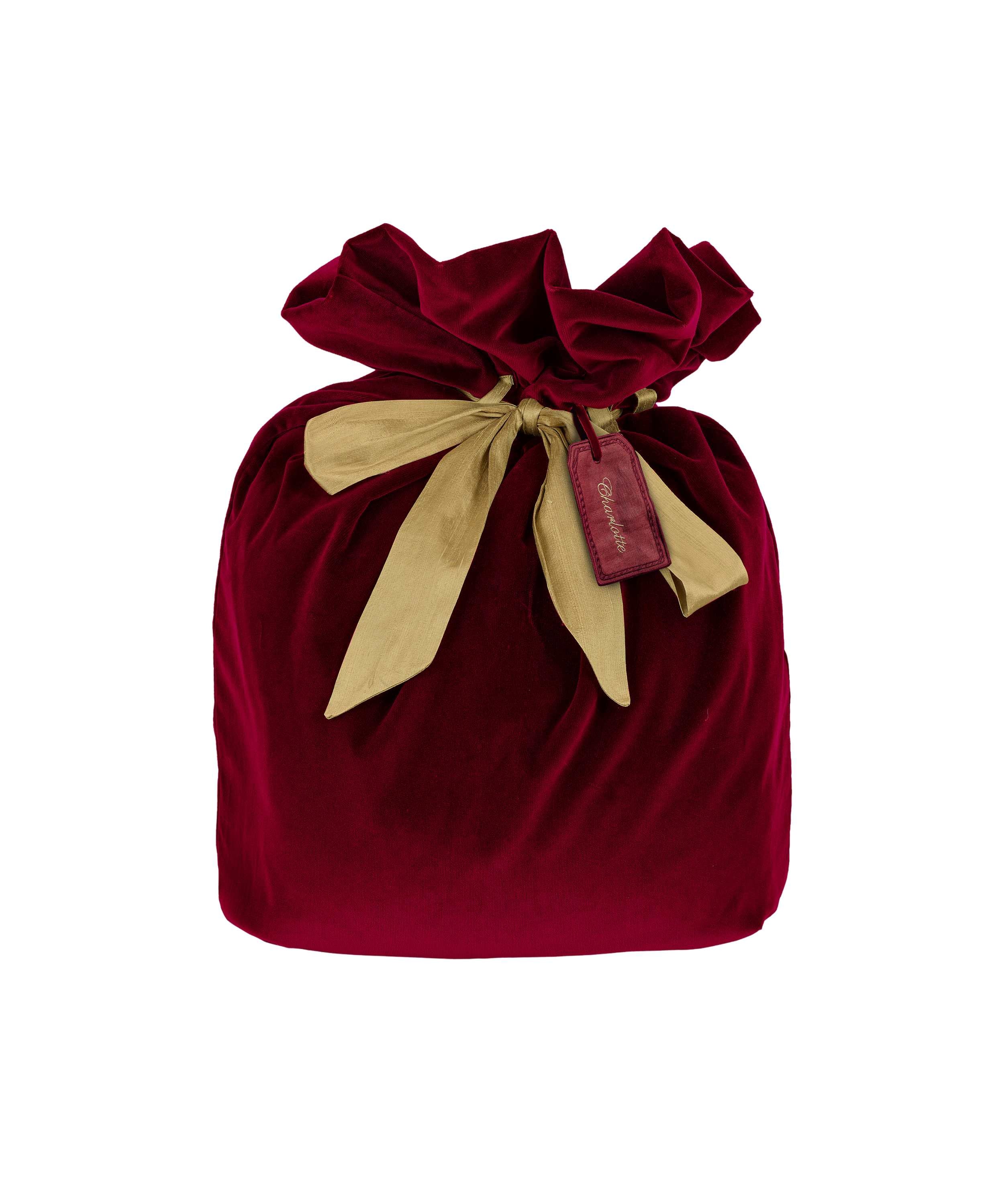 Velvet & Silk Christmas Sack with Personalised Linen Gift Tag, Burgundy