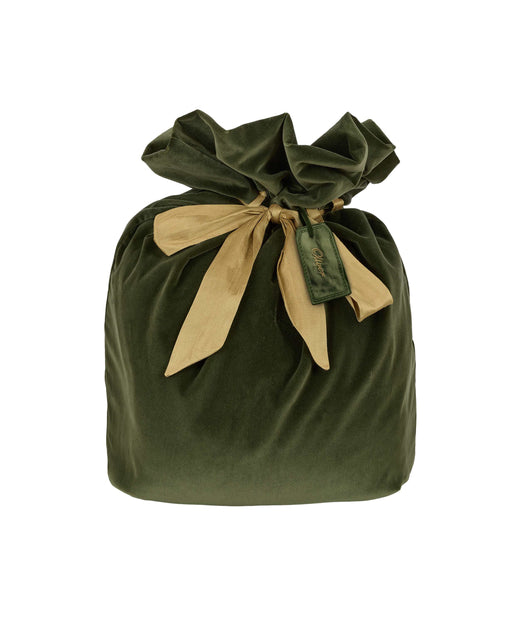 Velvet & Silk Christmas Sack with Personalised Linen Gift Tag, Green
