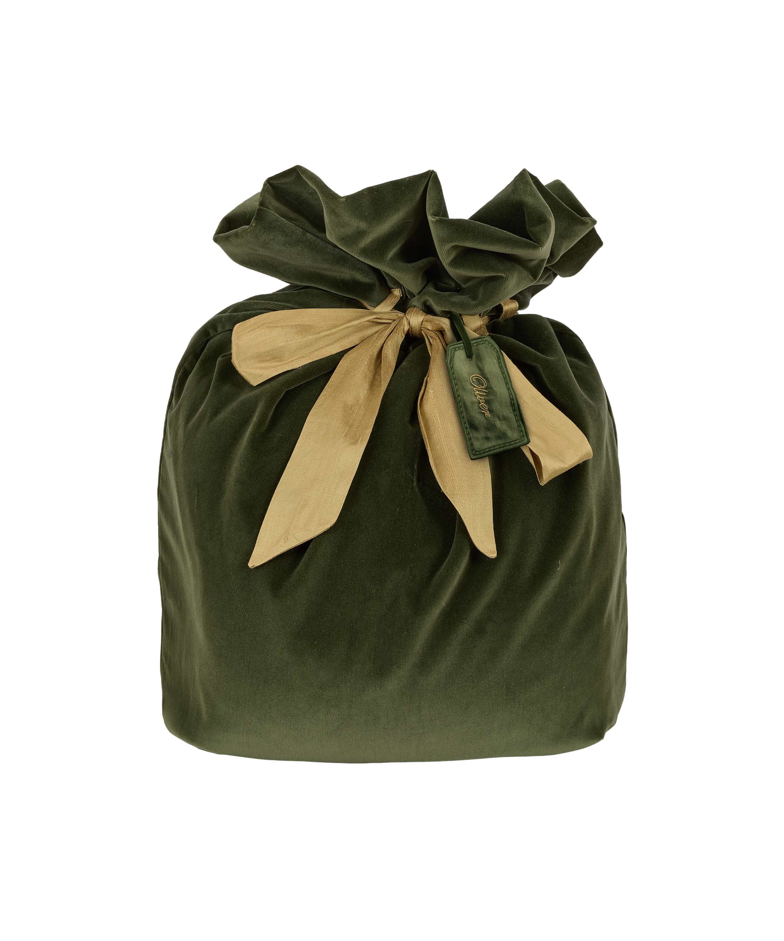 Velvet & Silk Christmas Sack with Personalised Linen Gift Tag, Green