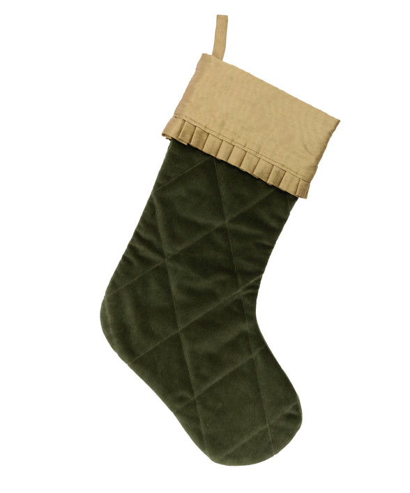 Quilted Velvet & Silk Christmas Stocking, Green, Cut Out