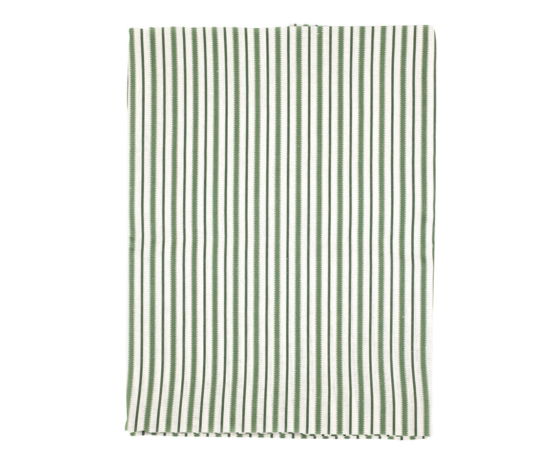 Victoria Striped Linen Tablecloth, Fir Green