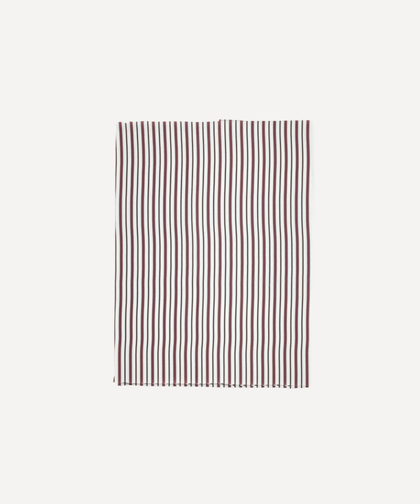 Rebecca Udall Luxury Italian Linen Victoria Tablecloth, Burgundy Maroon Merlot red Chocolate Brown White ticking stripe
