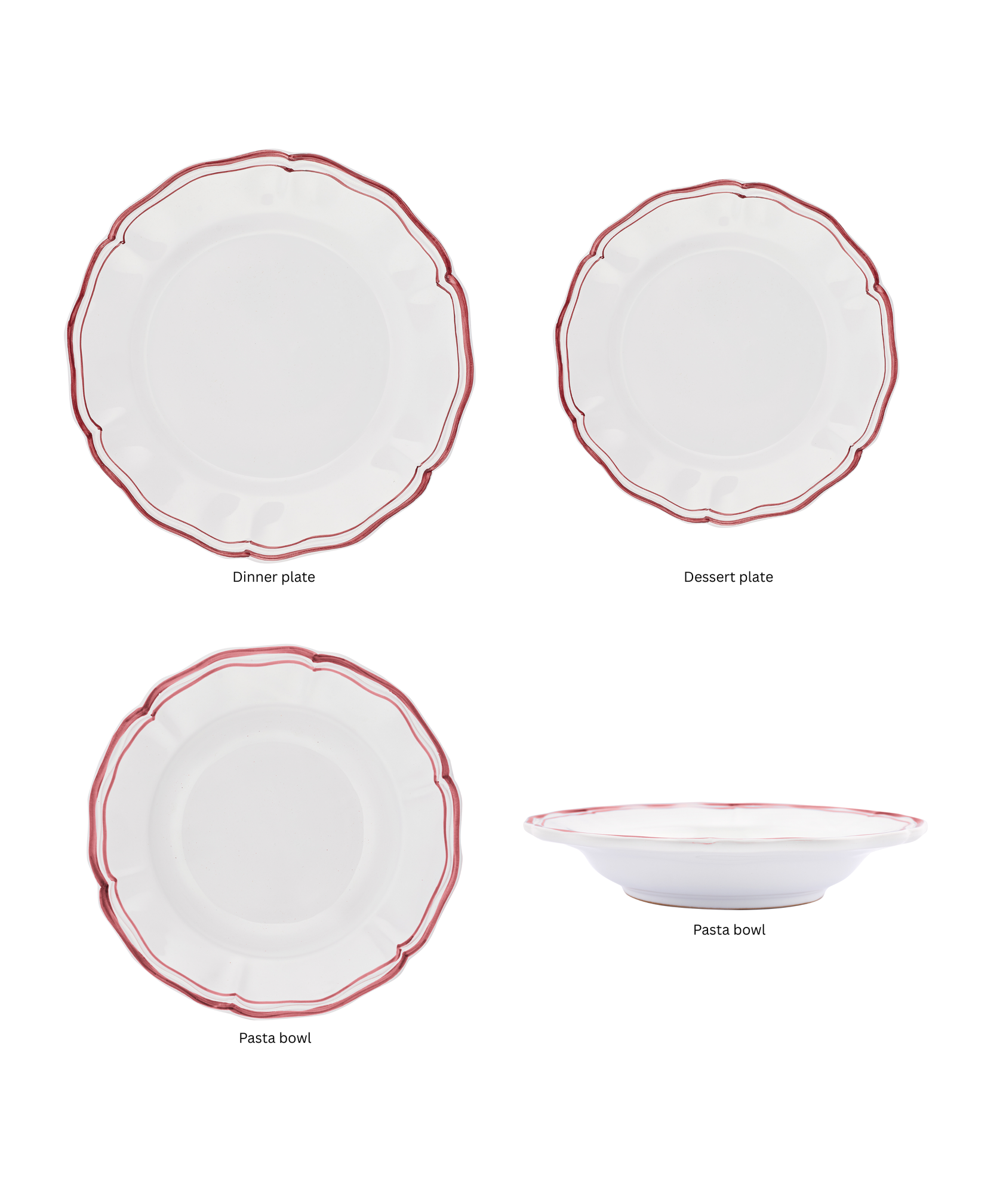 Zita Scalloped Crockery, Maroon Red