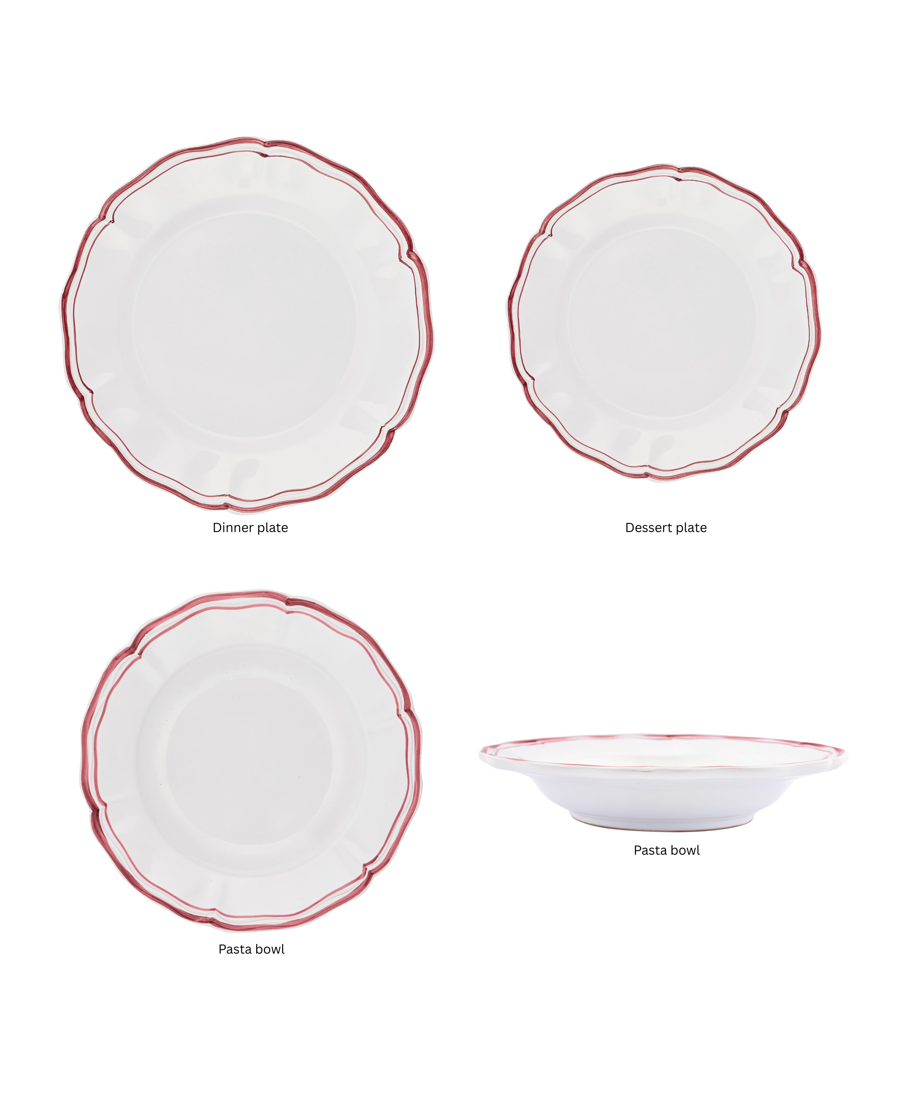 Zita Scalloped Crockery, Maroon Red