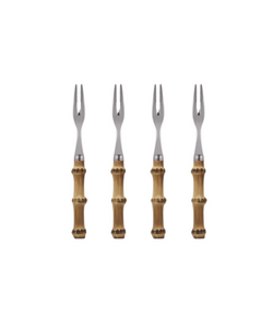 Rebecca Udall, French Set of 4 Natural Bamboo Handle Whimsical Cocktail Forks 