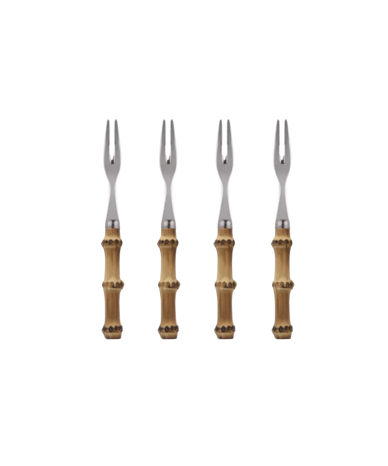 Rebecca Udall, French Set of 4 Natural Bamboo Handle Whimsical Cocktail Forks 