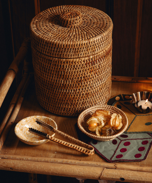 Rattan Ice Bucket with Tongs, Natural
