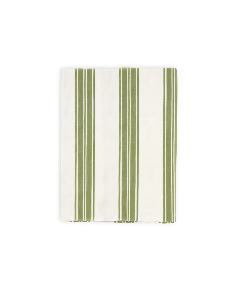 Rebecca Udall Colette Striped Linen Tablecloth, Olive Green, Cut Out