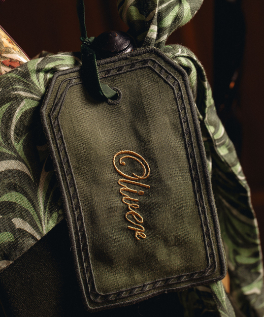 Velvet & Silk Christmas Sack with Personalised Linen Gift Tag, Green