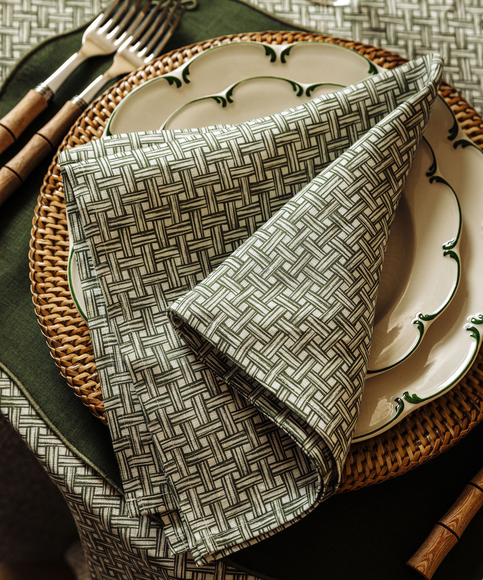 Basketweave Linen Napkin, Vine Green