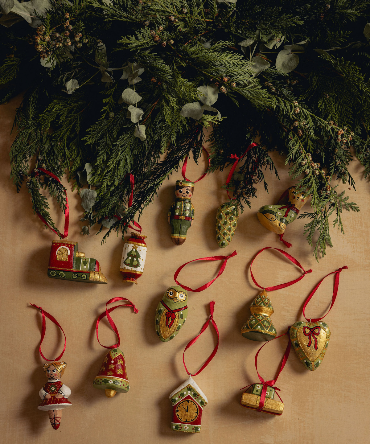 Set of 12 Folk Christmas Decorations