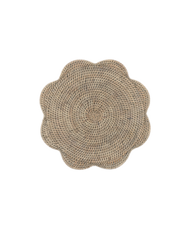 Rattan Scalloped Placemat, Taupe, Cut Out