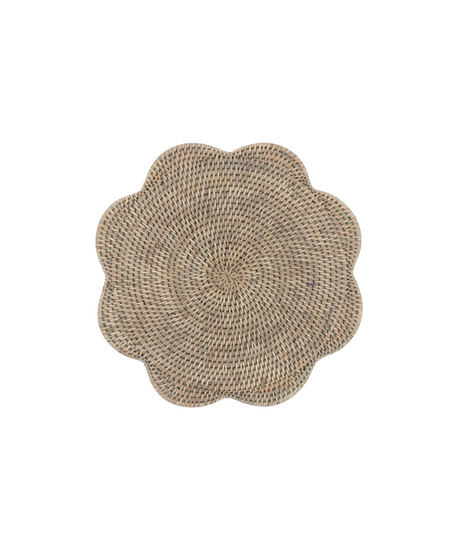 Rattan Scalloped Placemat, Taupe, Cut Out