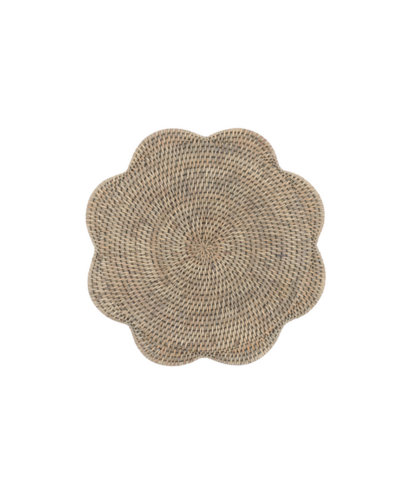 Rattan Scalloped Placemat, Taupe, Cut Out