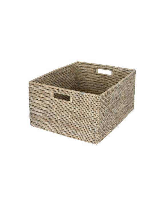 Rattan Tall Rectangular Storage Baskets, Taupe, Medium 