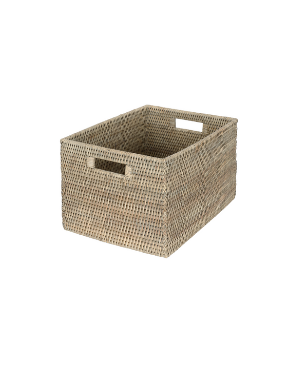 Rattan Tall Rectangular Storage Baskets, Taupe, Large