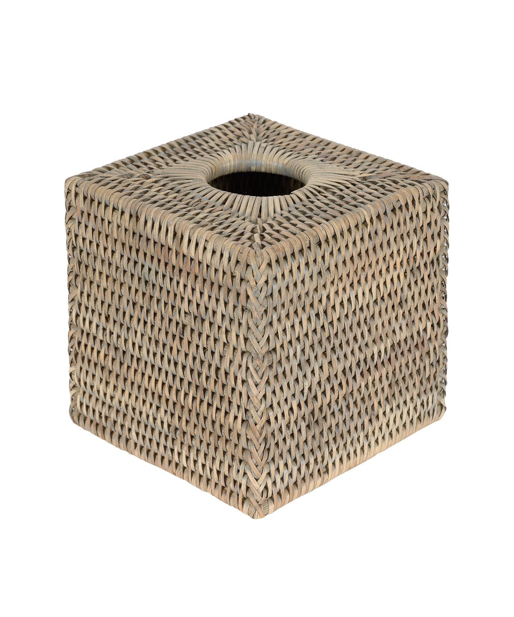 Rattan Square Tissue Box Cover, Taupe, Cut Out