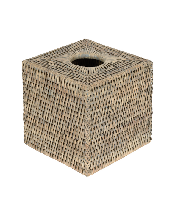 Rattan Square Tissue Box Cover, Taupe, Cut Out