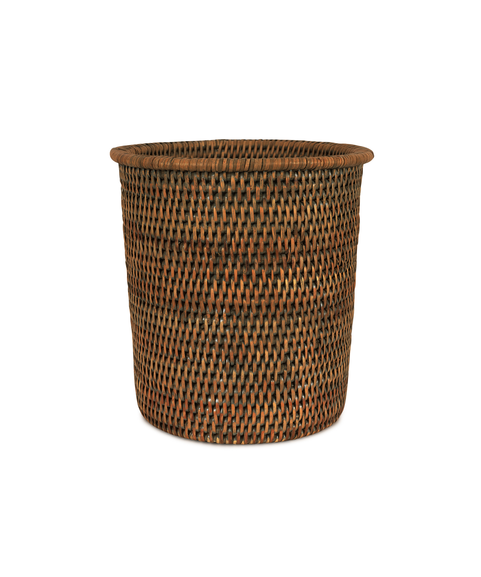 Rattan Waste Paper Bin, Dark Brown, White Background