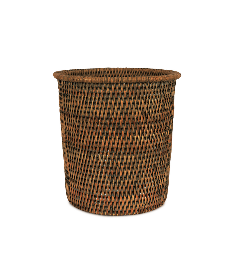 Rattan Waste Paper Bin, Dark Brown, White Background