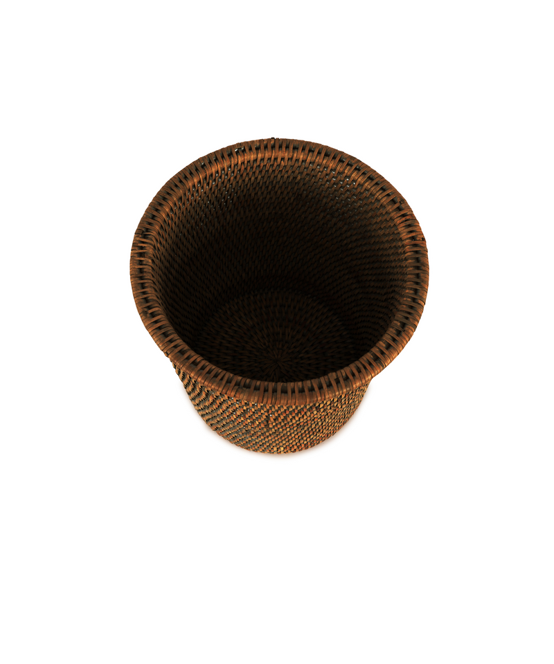 Rattan Waste Paper Bin, Dark Brown, Inside View