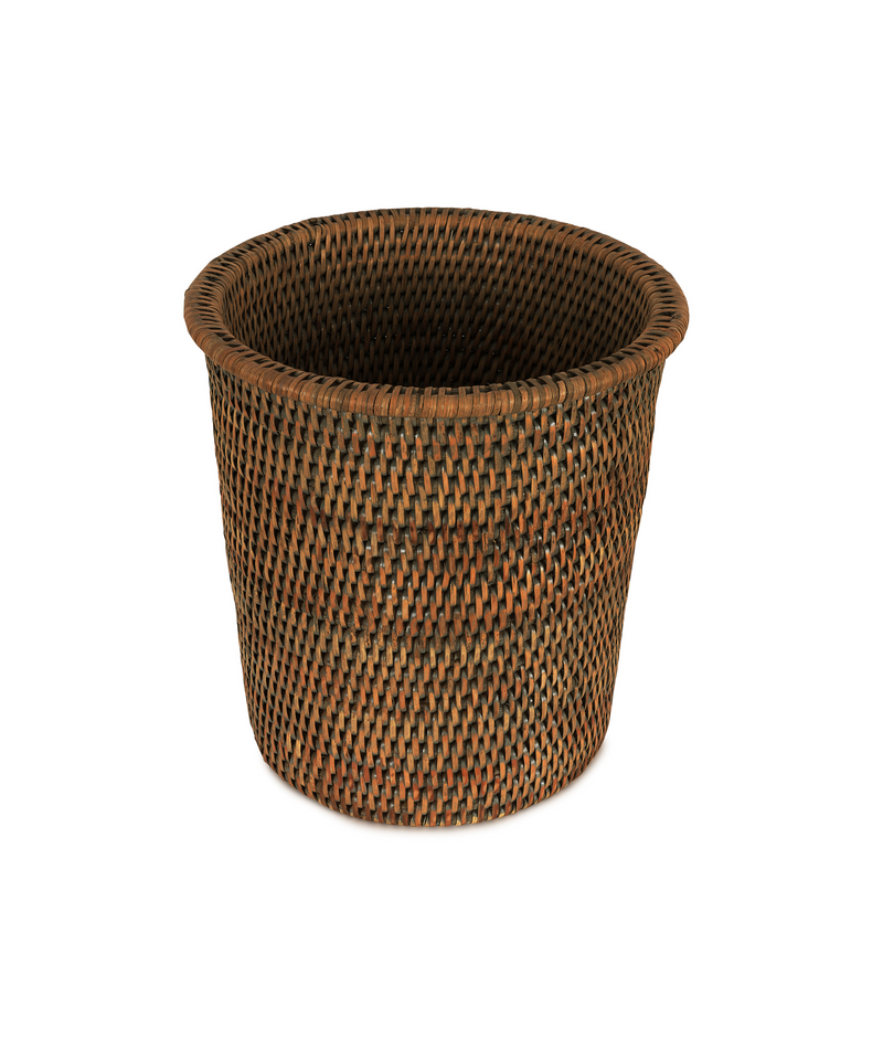 Rattan Waste Paper Bin, Dark Brown, Cut Out