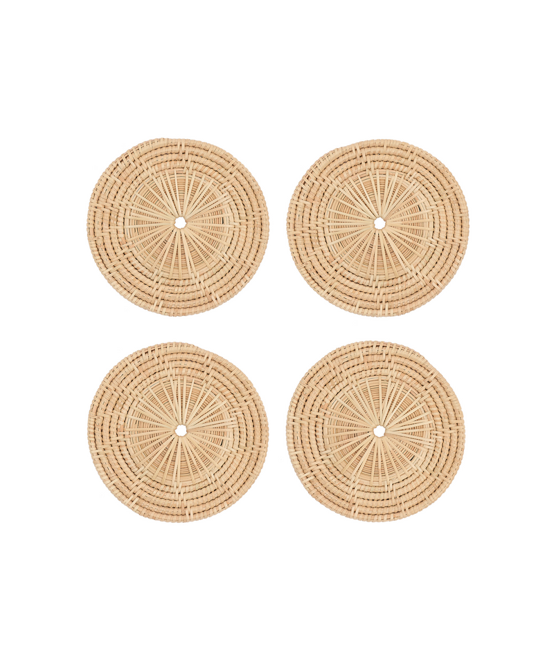 Rebecca Udall Set of 4 Woven Coasters, Natural, White Background