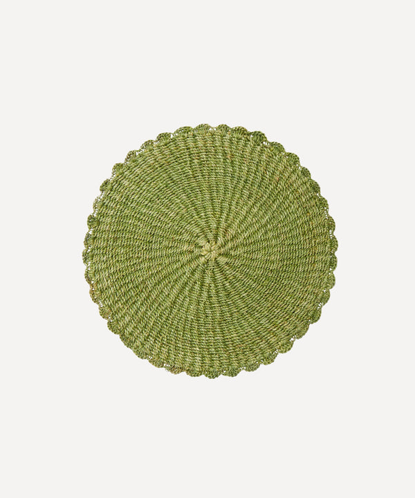 Rebecca Udall scalloped abaca hand woven wicker placemat fern green
