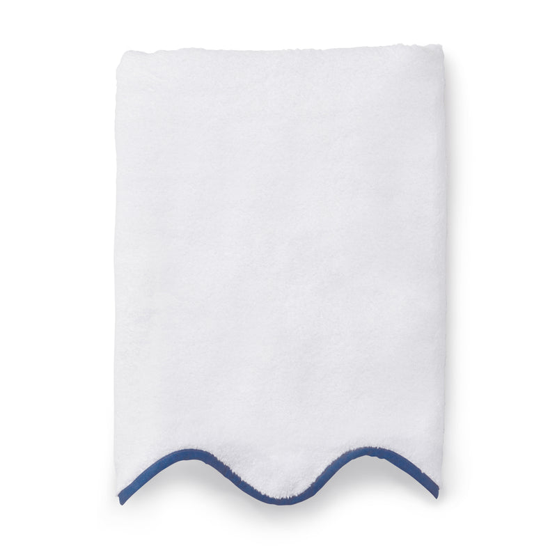 scalloped luxury portugese european cotton hand face bath towels sheets stack white navy blue