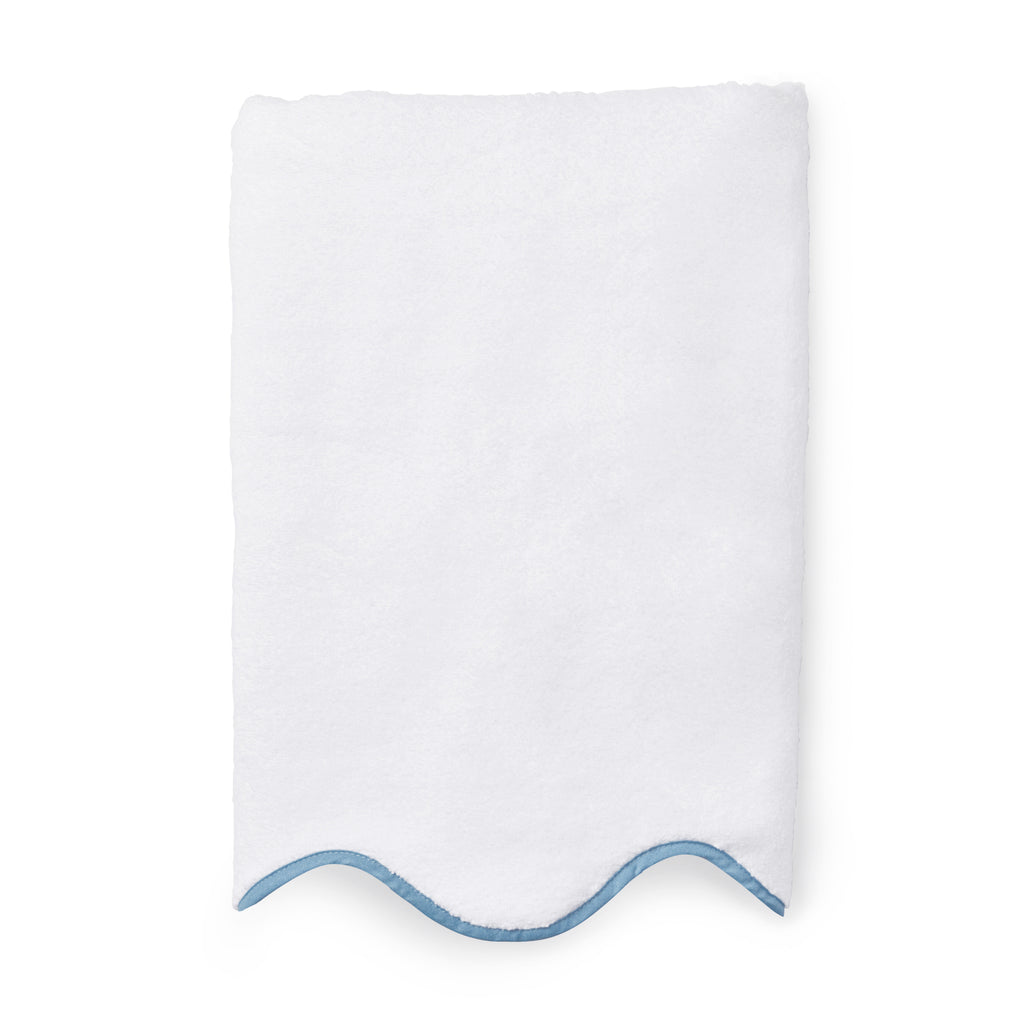 Amelia Scalloped Bath Towels, White/Sky Blue