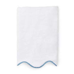 scalloped luxury portugese european cotton hand face bath towels sheets stack white sky blue