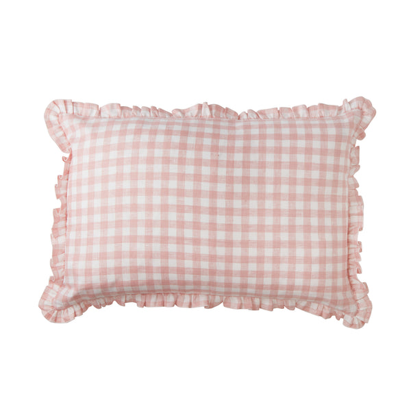 gingham ruffle frill pale pastel pink white cushion cover scatter pillow bed