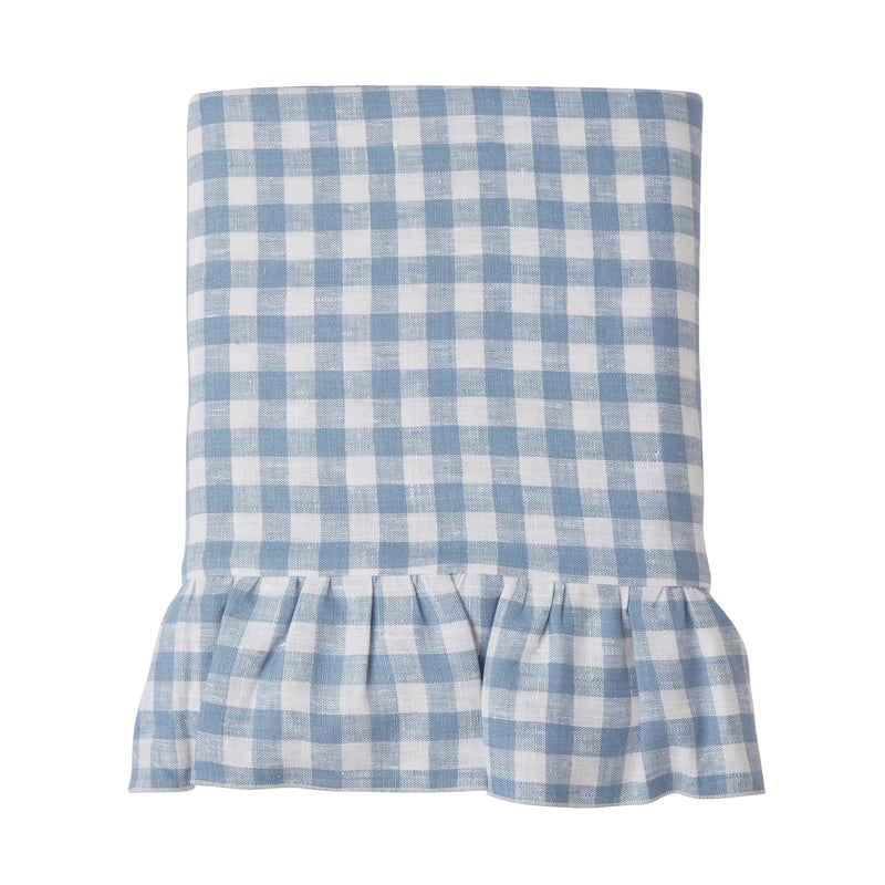 gingham ruffle tablecloth linen frill check pastel denim blue white