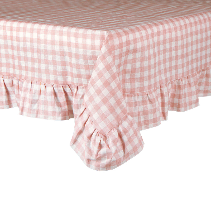 gingham ruffle linen tablecloth frill pale pastel pink white check