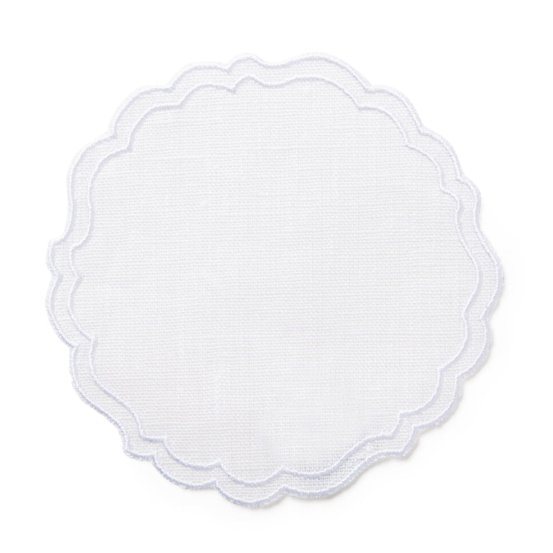 waxed italian linen coaster drinks mat scalloped white
