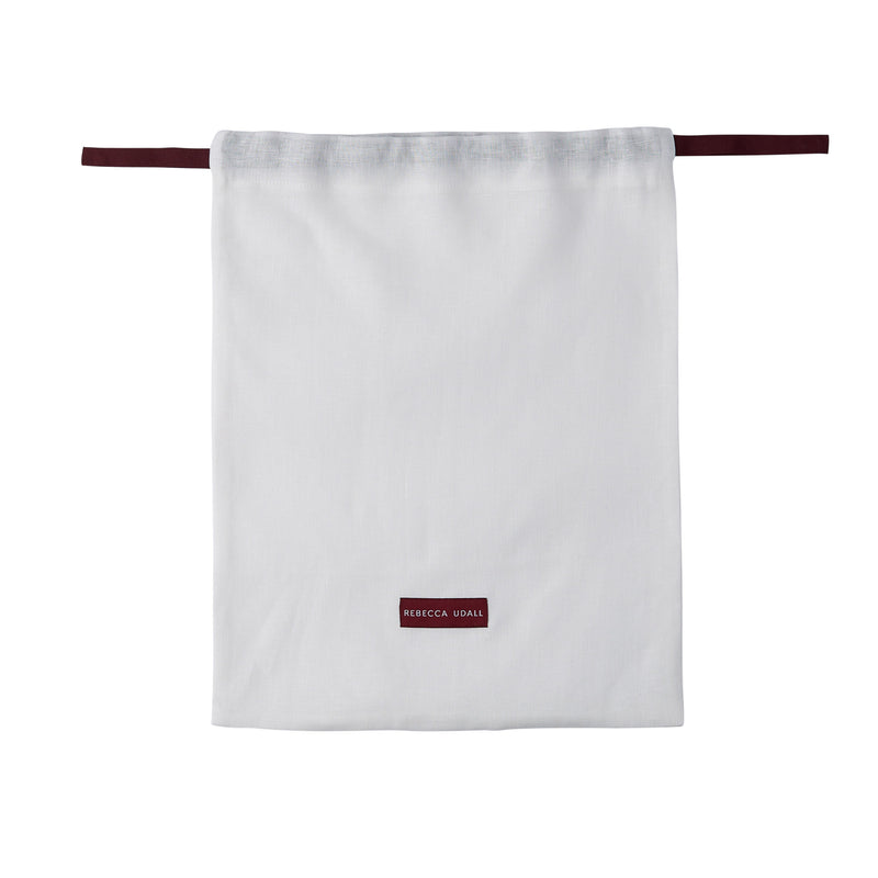 medium linen dust bag off white ivory burgundy ribbon luxury gift packaging